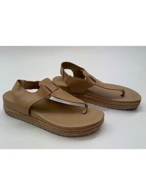 Vince Womens Tan Leather Thong Sandals With Jute Platform Sole US 7M/EU 37